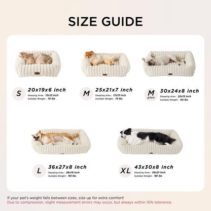 Bedsure ComfyFleece™ Cute Dog Bed for Small Medium Dogs - Washable Furry Puppy Beds, Rectangle Orthopedic Corduroy Fleece Pet Beds with Removable Zipper Cover, 25x21x7inches, Cream