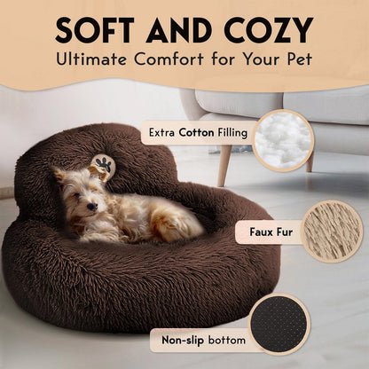 PetJett Calming Medium Dog Bed - 30'' Round Dog Beds - Washable Dog Bed - Anti-Slip Super Soft Fluffy Plush Donut Bed, Anti-Anxiety Premium Comfort Pet Bed, Fits Dogs up to 45 lbs - Beige