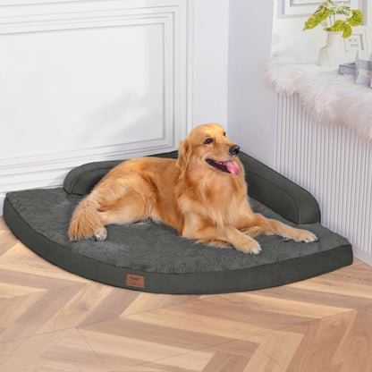 MEKIY Large Dog Bed - XL Orthopedic Egg-Crate Memory Foam Dog Beds with Removable Washable Cover, Waterproof Pet Beds with Non-Slip Bottom, Grey
