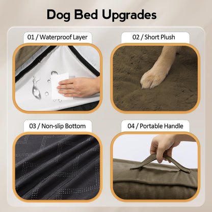 MEKIY Large Dog Bed - XL Orthopedic Egg-Crate Memory Foam Dog Beds with Removable Washable Cover, Waterproof Pet Beds with Non-Slip Bottom, Grey