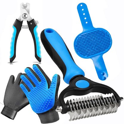 NVNAN Pet Hair Removal Glove for Dogs & Cats, 2-in-1 Deshedding Brush & Massage Mitt - Grooming Gloves for Shedding Control, Bathing and Washing, Safe for Short/Long Hair Pets 2-Pack (Blue)