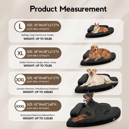 MEKIY Large Dog Bed - XL Orthopedic Egg-Crate Memory Foam Dog Beds with Removable Washable Cover, Waterproof Pet Beds with Non-Slip Bottom, Grey