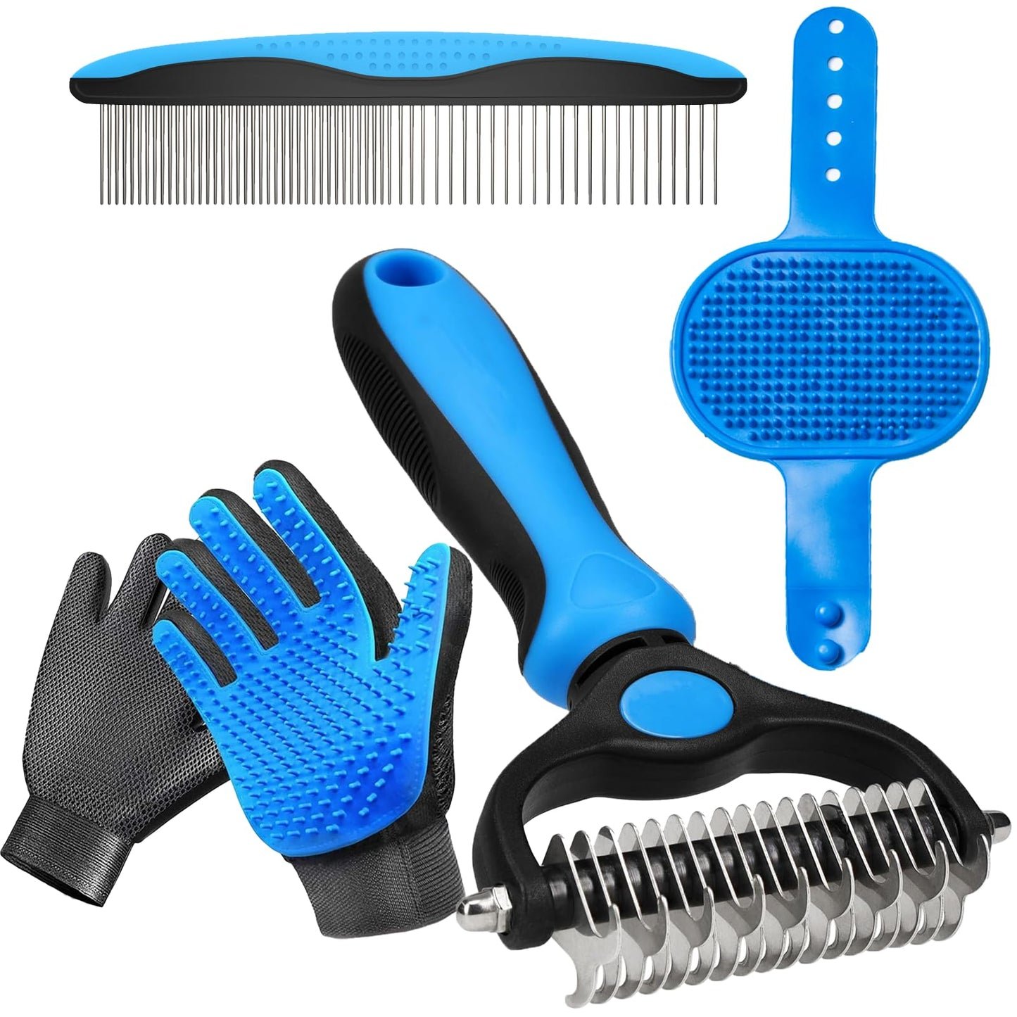 NVNAN Pet Hair Removal Glove for Dogs & Cats, 2-in-1 Deshedding Brush & Massage Mitt - Grooming Gloves for Shedding Control, Bathing and Washing, Safe for Short/Long Hair Pets 2-Pack (Blue)
