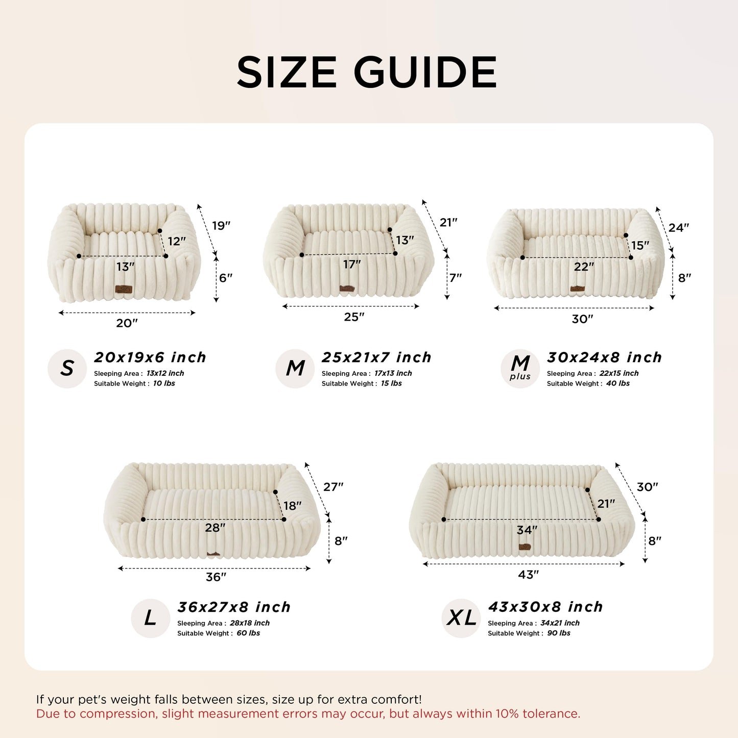 Bedsure ComfyFleece™ Cute Dog Bed for Small Medium Dogs - Washable Furry Puppy Beds, Rectangle Orthopedic Corduroy Fleece Pet Beds with Removable Zipper Cover, 25x21x7inches, Cream