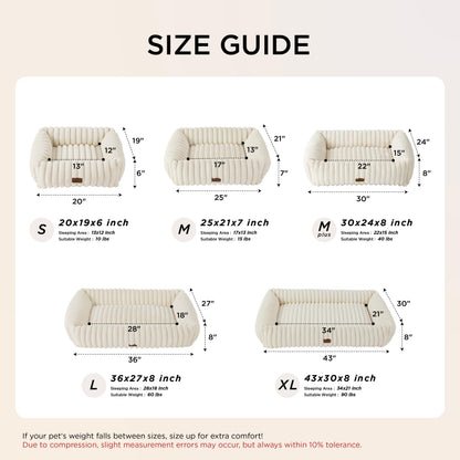 Bedsure ComfyFleece™ Cute Dog Bed for Small Medium Dogs - Washable Furry Puppy Beds, Rectangle Orthopedic Corduroy Fleece Pet Beds with Removable Zipper Cover, 25x21x7inches, Cream