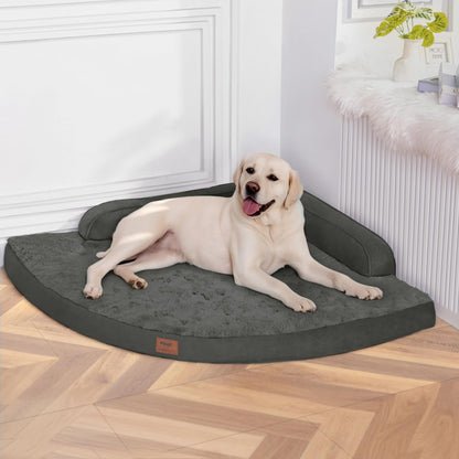 MEKIY Large Dog Bed - XL Orthopedic Egg-Crate Memory Foam Dog Beds with Removable Washable Cover, Waterproof Pet Beds with Non-Slip Bottom, Grey