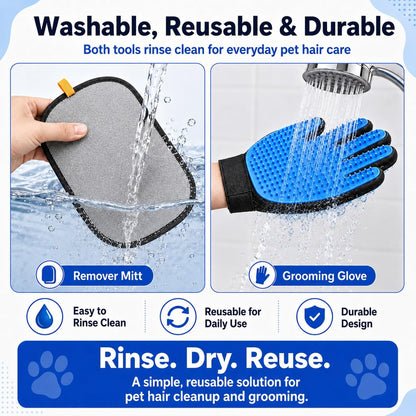 NVNAN Pet Hair Removal Glove for Dogs & Cats, 2-in-1 Deshedding Brush & Massage Mitt - Grooming Gloves for Shedding Control, Bathing and Washing, Safe for Short/Long Hair Pets 2-Pack (Blue)