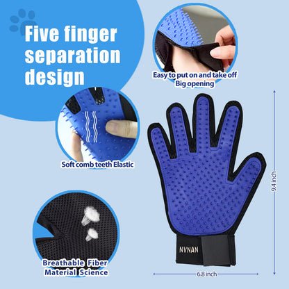 NVNAN Pet Hair Removal Glove for Dogs & Cats, 2-in-1 Deshedding Brush & Massage Mitt - Grooming Gloves for Shedding Control, Bathing and Washing, Safe for Short/Long Hair Pets 2-Pack (Blue)