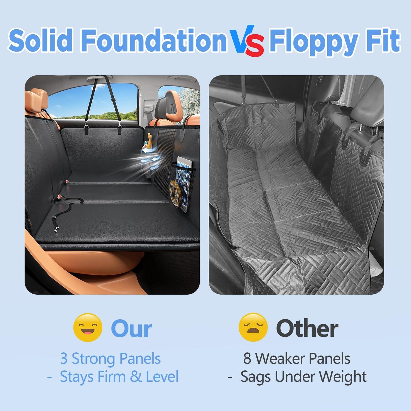 HOB4U Dog Car Seat Cover for Back Seat, Hard Bottom Back Seat Extender for Dogs, Dog Hammock for Car SUV and Trucks - Waterproof, Anti Scratch，Easy to Clean, Supports 400lbs