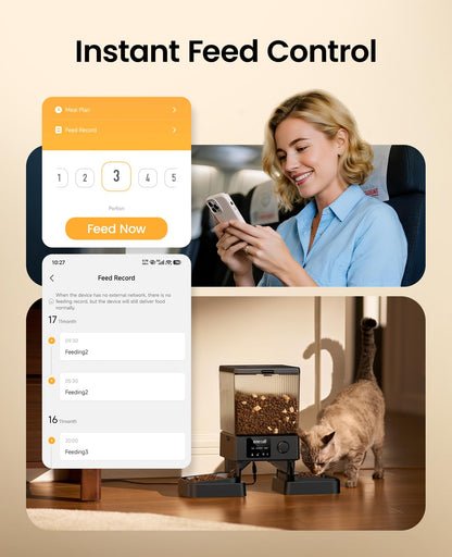 oneisall Automatic Cat Feeder for 2 Cats, 20 Cups/5L Automatic Cat Food Dispenser for Small Pets Indoor, Timed Cat Feeder for Dry Food