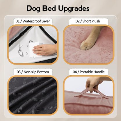 MEKIY Large Dog Bed - XL Orthopedic Egg-Crate Memory Foam Dog Beds with Removable Washable Cover, Waterproof Pet Beds with Non-Slip Bottom, Grey