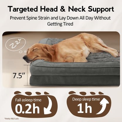 MEKIY Large Dog Bed - XL Orthopedic Egg-Crate Memory Foam Dog Beds with Removable Washable Cover, Waterproof Pet Beds with Non-Slip Bottom, Grey