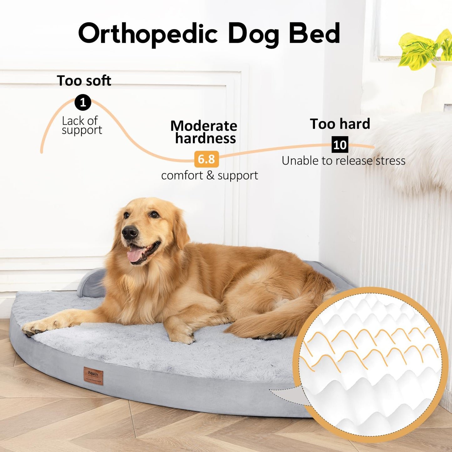 MEKIY Large Dog Bed - XL Orthopedic Egg-Crate Memory Foam Dog Beds with Removable Washable Cover, Waterproof Pet Beds with Non-Slip Bottom, Grey