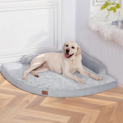 MEKIY Large Dog Bed - XL Orthopedic Egg-Crate Memory Foam Dog Beds with Removable Washable Cover, Waterproof Pet Beds with Non-Slip Bottom, Grey