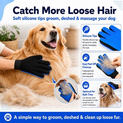 NVNAN Pet Hair Removal Glove for Dogs & Cats, 2-in-1 Deshedding Brush & Massage Mitt - Grooming Gloves for Shedding Control, Bathing and Washing, Safe for Short/Long Hair Pets 2-Pack (Blue)