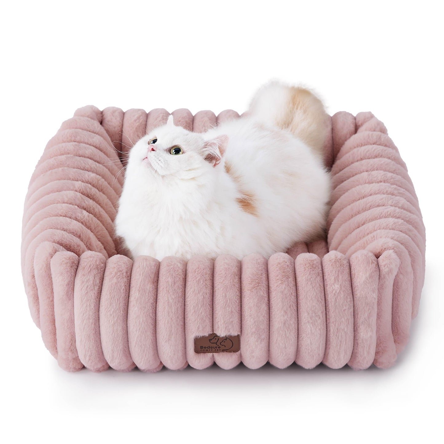 Bedsure ComfyFleece™ Cute Dog Bed for Small Medium Dogs - Washable Furry Puppy Beds, Rectangle Orthopedic Corduroy Fleece Pet Beds with Removable Zipper Cover, 25x21x7inches, Cream