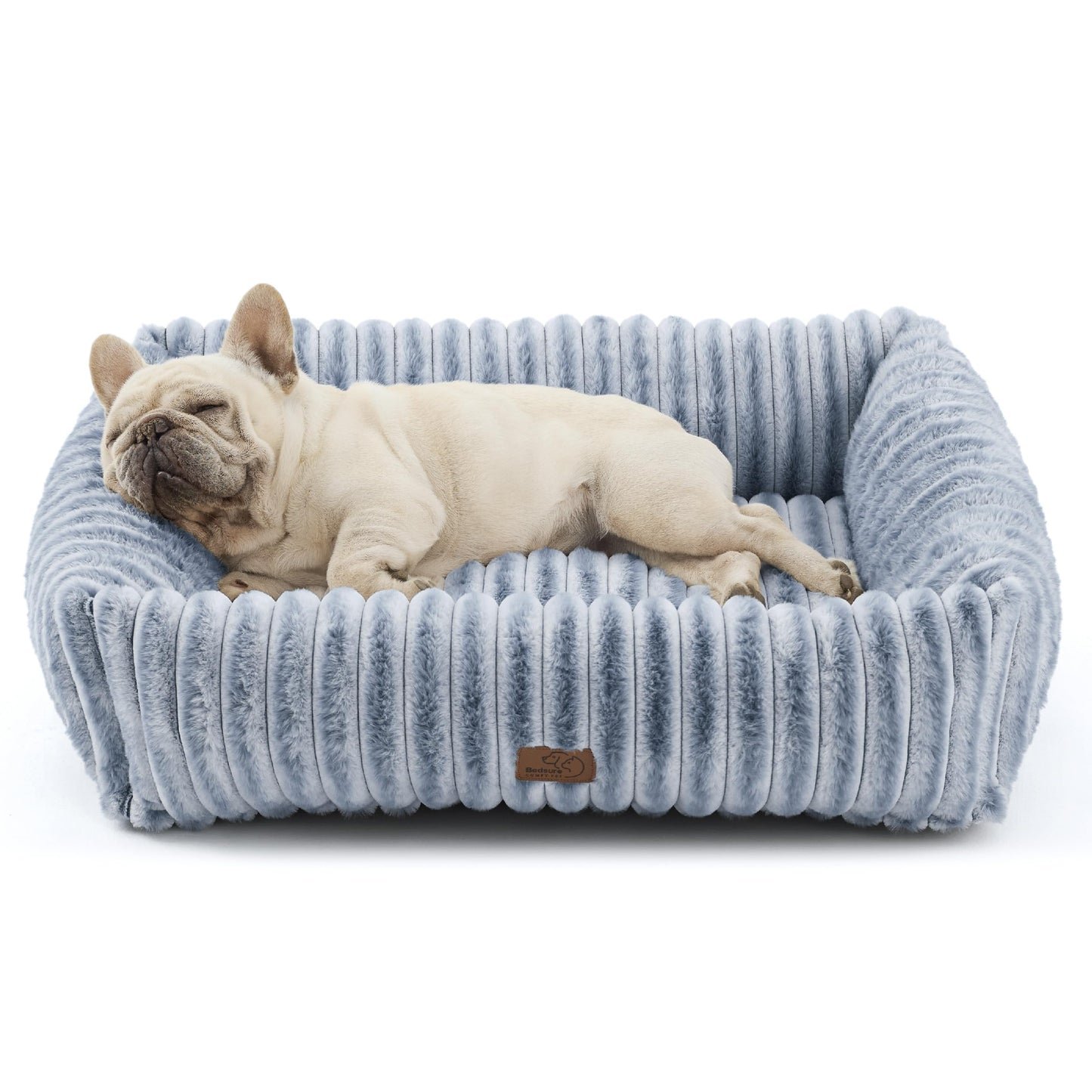 Bedsure ComfyFleece™ Cute Dog Bed for Small Medium Dogs - Washable Furry Puppy Beds, Rectangle Orthopedic Corduroy Fleece Pet Beds with Removable Zipper Cover, 25x21x7inches, Cream