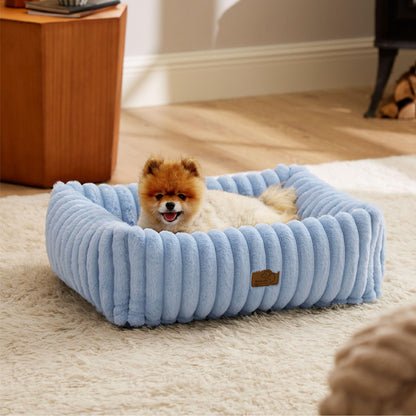 Bedsure ComfyFleece™ Cute Dog Bed for Small Medium Dogs - Washable Furry Puppy Beds, Rectangle Orthopedic Corduroy Fleece Pet Beds with Removable Zipper Cover, 25x21x7inches, Cream