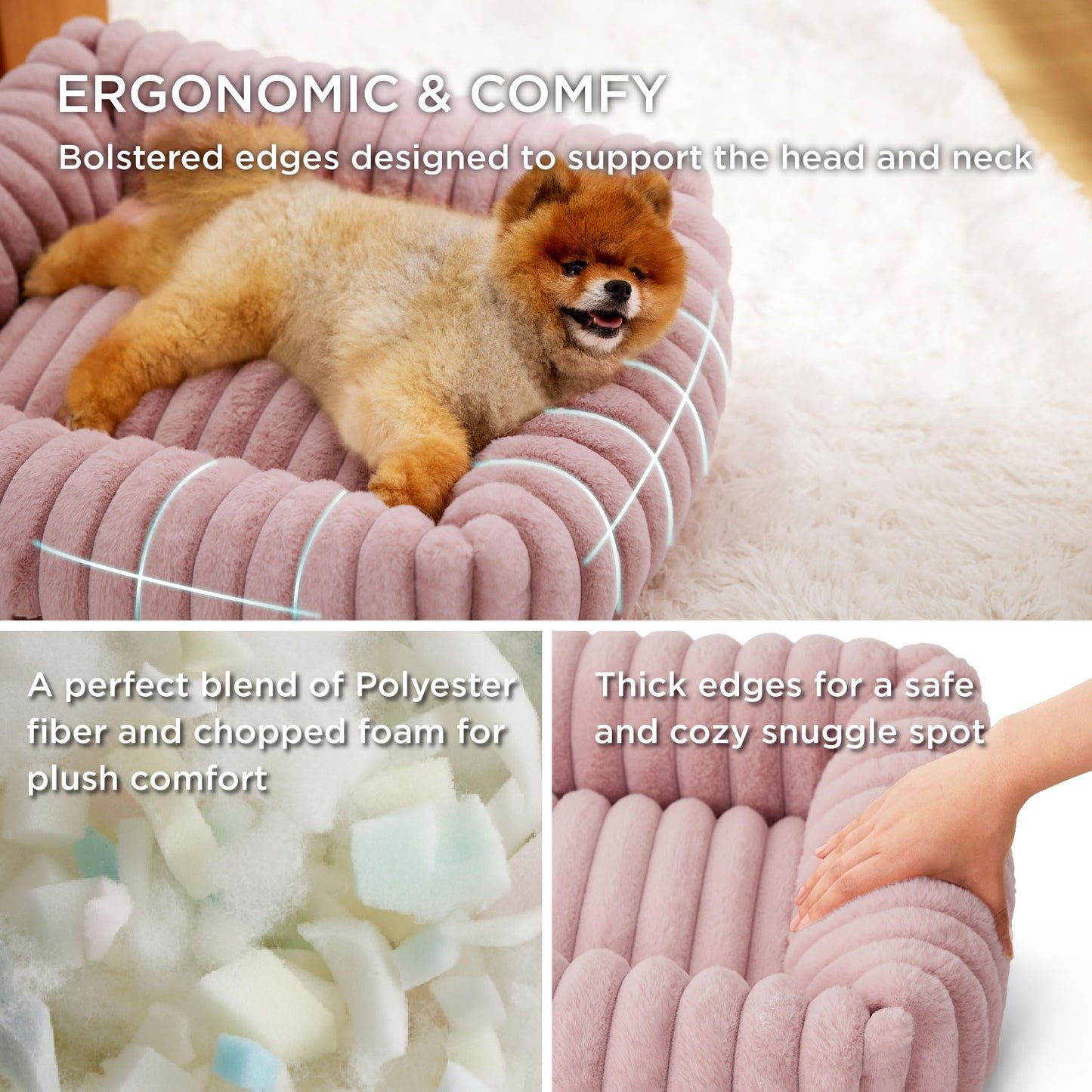 Bedsure ComfyFleece™ Cute Dog Bed for Small Medium Dogs - Washable Furry Puppy Beds, Rectangle Orthopedic Corduroy Fleece Pet Beds with Removable Zipper Cover, 25x21x7inches, Cream