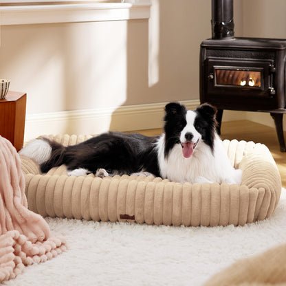 Bedsure ComfyFleece™ Cute Dog Bed for Small Medium Dogs - Washable Furry Puppy Beds, Rectangle Orthopedic Corduroy Fleece Pet Beds with Removable Zipper Cover, 25x21x7inches, Cream