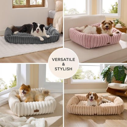 Bedsure ComfyFleece™ Cute Dog Bed for Small Medium Dogs - Washable Furry Puppy Beds, Rectangle Orthopedic Corduroy Fleece Pet Beds with Removable Zipper Cover, 25x21x7inches, Cream