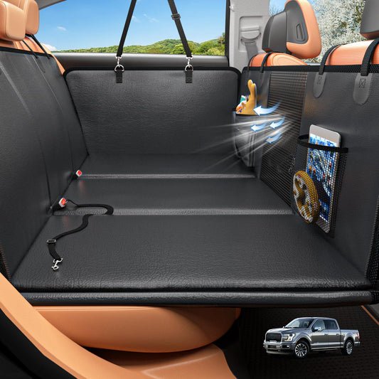 HOB4U Dog Car Seat Cover for Back Seat, Hard Bottom Back Seat Extender for Dogs, Dog Hammock for Car SUV and Trucks - Waterproof, Anti Scratch，Easy to Clean, Supports 400lbs