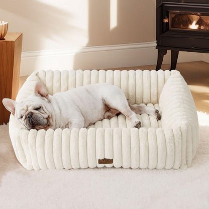Bedsure ComfyFleece™ Cute Dog Bed for Small Medium Dogs - Washable Furry Puppy Beds, Rectangle Orthopedic Corduroy Fleece Pet Beds with Removable Zipper Cover, 25x21x7inches, Cream