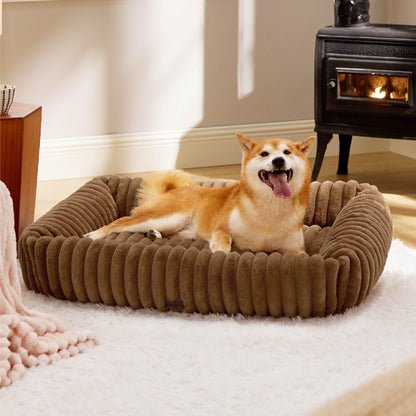 Bedsure ComfyFleece™ Cute Dog Bed for Small Medium Dogs - Washable Furry Puppy Beds, Rectangle Orthopedic Corduroy Fleece Pet Beds with Removable Zipper Cover, 25x21x7inches, Cream