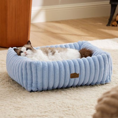 Bedsure ComfyFleece™ Cute Dog Bed for Small Medium Dogs - Washable Furry Puppy Beds, Rectangle Orthopedic Corduroy Fleece Pet Beds with Removable Zipper Cover, 25x21x7inches, Cream
