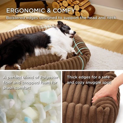 Bedsure ComfyFleece™ Cute Dog Bed for Small Medium Dogs - Washable Furry Puppy Beds, Rectangle Orthopedic Corduroy Fleece Pet Beds with Removable Zipper Cover, 25x21x7inches, Cream